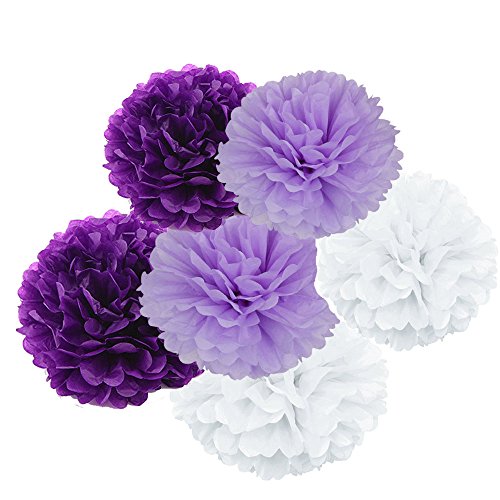 Freedom-vp Papier Pompom 18er 20cm/25cm Mixed DIY Papier Blumen PomPoms Zum Aufhängen Seidenpapier schöne Dekor für Geburtstag Hochzeitsfest Basteln Babyshower Dekoration Feier Party Baby-Duschen Brautduschen Wohnungdeko (Weiß Hellviolett Violett)