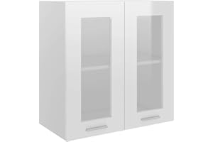 Tidyard Armario Colgante Cristal y Aglomerado Armario de Pared Armario de Cocina Blanco Brillo 60x31x60 cm
