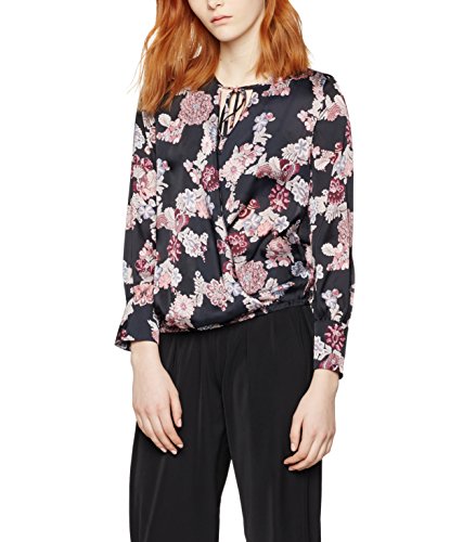 FIND Floral Tie Neck, Blusa para Mujer, Negro (Black Mix), Medium