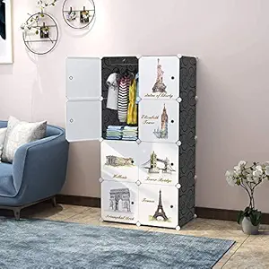 AYSIS Multipurpose Portable Baby Wardrobe Organizer, Foldable, Collapsible DIY Plastic Wardrobe Organizer for Clothes (DIY Plastic) Black, 8 Layer