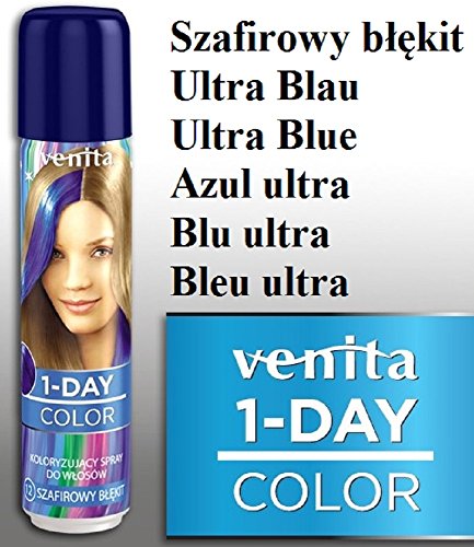 Venita 1-DAY-COLOR Spray per la Colorazione temporanea dei Capelli Blu ultra (Ultra Blue)