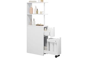 ‎EUGAD EUGAD Szafka wnękowa łazienkowa, z szufladą, na kółkach, otwarte półki, szafka łazienkowa, wąska, boczna, kuchenna, wielofunkcyjna, biała, 19 x 113 x 45 cm (szer. x wys. x gł.)