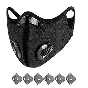 Toodii Elastic Nylon Reusable Washable Highly Breathable Face Mask with 6 Filters and Breathing Valve for Men and Women ( Black ).