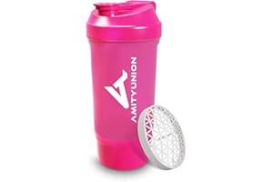 AMITYUNION Shaker à protéines 700 ml FYRA étanche - sans BPA avec compartiment à poudre, tamis et balance pour shakes crémeux, tasses, shakers pour isolants et concentrés Iso Sport, Rose