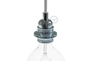 creative cables - Kit portalampada E27 in Metallo con Doppia ghiera per Paralume - Cilindrico, Argento