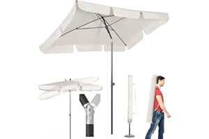 Sekey® 200 × 125 cm Balkon Sonnenschirm Rechteckig mit Schutzhülle| Gartenschirm Terrassenschirm Sonnenschutz UV 50+ Weiß