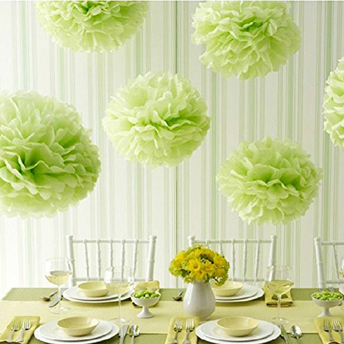 10er Pompoms, BDM Pompons DIY Papierblumen Dekoration für Hochzeit/Geburtstag/ Baby Shower/ Weihnachten Grün Seidenpapier Blumen