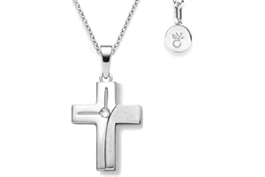 Amoonic Kreuz Kette Mädchen echt Silber 925 | Kreuz-Anhänger Halskette | Kinder-Schmuck Erst-Kommunion Tauf-Geschenk Konfirmation Firmung Geburt Taufe | Silberkette Kreuzkette Taufkette Kinderkette
