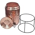NAYAB Collection 100% Pure Copper Hammered Water Dispenser (Matka/Pot) Container Pot Water Tank 5000ML with 1 Copper Glass and Iron Stand |