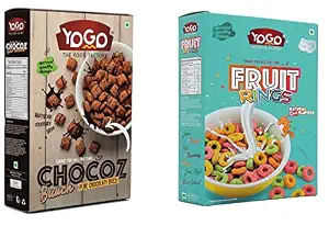 YOGO CHOCOS with Fruit Rings Breakfast Cereals/Instant Chocoz Milky Flakes/Ready to Eat High Fiber and Multigrain/Made with Oats,Corn,Frooty Loop Cereal(Pack of2)