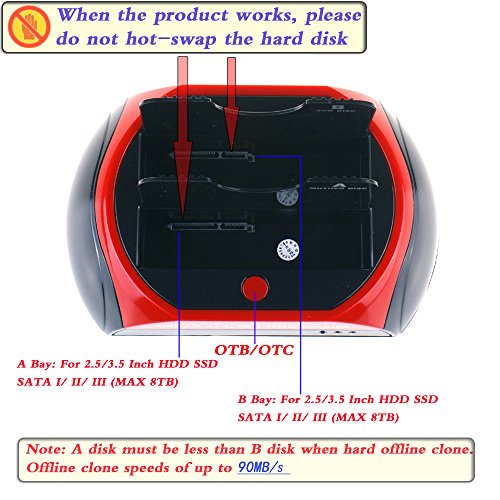 WANLONGXIN WLX-876U3-J USB 3.0 zo SATA Dual Bay Externe Festplatte Docking-Station mit Offline-Klon-Funktion, für 2.5 3.5 Zoll Festplatte SSD SATA I / II / III Bis zu 2 x 8TB - 6