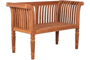 MR. DEKO® Newport Banc de jardin en teck | Banc en bois avec dossier | Banc de frison pour l'extérieur | 2 places 130 x 57 x 86 cm | Banc en teck massif et résistant aux intempéries pour jardin,