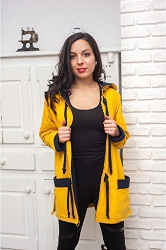 Handmade Woman Jacket Yellow, 100% cotton, With hood and Pockets, Ladies size XL/2XL