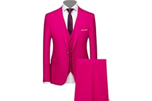 JESHIFANGJIUSU Ensemble de Costume Formel 3 Pièces pour Hommes Costumes de Smoking de Mariage Slim à 1 Bouton Revers Élégant Blazer de Fête d'affaires Gilet Pantalon