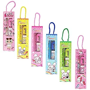 parteet latest birthday party return gifts mix stationery kit set in a fancy box for kids (pack of 6)- Multi color