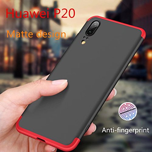 AILZH Funda Huawei P20 360  Caja Caso Vidrio Templado Rojo Negro 