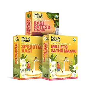 Tots & Moms Millet Porridges Combo | Instant Ragi Dates & Almond, Sprouted Ragi Powder, Millets & Nuts | Supergrains, natural & healthy food mixes - Pack of 3