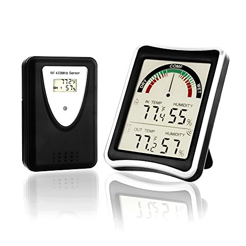 Guaiboshi Funk Wetterstation Thermometer Hygrometer mit Innen/Außen 3-Kanal Außensensor LCD-Display Innen- / Außentemperatur und Luftfeuchtigkeit