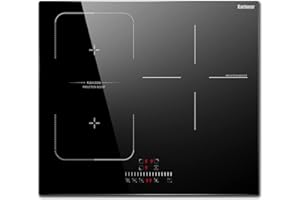 Karinear Piano cottura a induzione, 60 cm, piano cottura elettrico a 3 zone con Flessible, controllo Slider, funzione boost, sicurezza bambini, 6800 W, cablato fisso (senza spina)