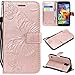 Produktbild Galaxy S5 Hülle, Conber Lederhülle Handyhülle mit [Kostenlose Schutzfolie], PU Tasche Leder Flip Case Cover Emboss 3D Schmetterling Schutzhülle für Samsung Galaxy S5 - Roségold