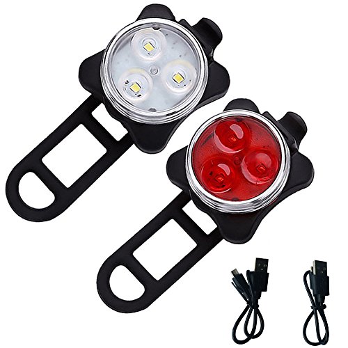 Fitsund Wiederaufladbare LED Fahrradlicht Wasserdichte 4 Licht-Modi Fahrradlampe Set ( 2 Lampen & 2 USB-Kabel ) - 2