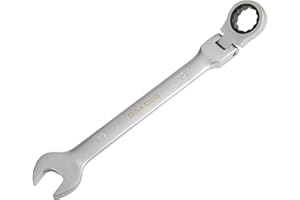 DAKCOS Kombi-Ratschenschlüssel 19mm - Metrischer Ratschenringmaulschlüssel mit Gelenk aus CR-V mit mattierter Chromoberfläche