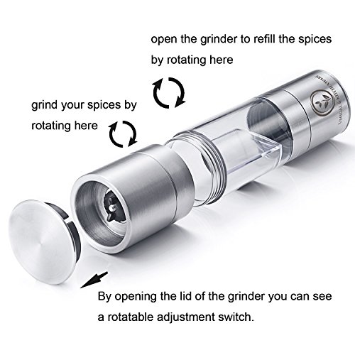 Salzstreuer Pfefferstreuer 2 in1 Salz und Pfeffermühle Salzmühle Pfeffermühle Gewürzmühle Salzmühle aus Edelstahl (Stainless) - 4