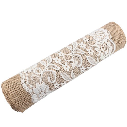 PsmGoods® Rustic Burlap Spitze Hessischen Tischläufer Natürliche Jute für Hochzeit Festival-Ereignis Tischdekoration 30x108cm-weiße Spitze - 5