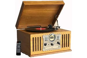 Steepletone Westminster 2018 Nostalgic DAB Radio 7 in 1 Music Centre: 3 Speed Record Player, CD Player, Cassette Player, USB/MP3 RECORDING, FM, Remote Control (Light Wood (BLUETOOTH Version Package)