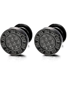 Herren Ohrringe Edelstahl Ohrstecker Fake Plugs Tunnel Gauges mit Kohlefaser-Einlage Griechischen Schlüsselmuster
