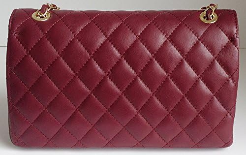 Italian Leather Designer Classic Quilted Plum Color with Gold Handbag