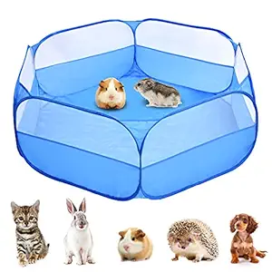 LISINAN Small Animals Playpen, Breathable & Waterproof Pet Playpen Cage Tent Outdoor/Indoor Portable Fence Tent for Puppy/Kitten/Rabbits/Hamster/Chinchillas/Guinea Pig (Blue)