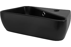 ML-Design Waschbecken aus Keramik in Schwarz matt 45x27x13 cm, Eckig, Hahnloch rechts, Wandmontage/Aufsatzwaschbecken, Design Waschtisch mit Überlauf, Aufsatz-Waschschale Waschplatz Handwaschbecken
