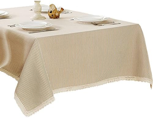 R.LANG Stripe Heavy Weight Fabric Tablecloth Oval 60 x 84-inch(152cm x 213cm) Spillproof Jacquard Tablecloth Beige