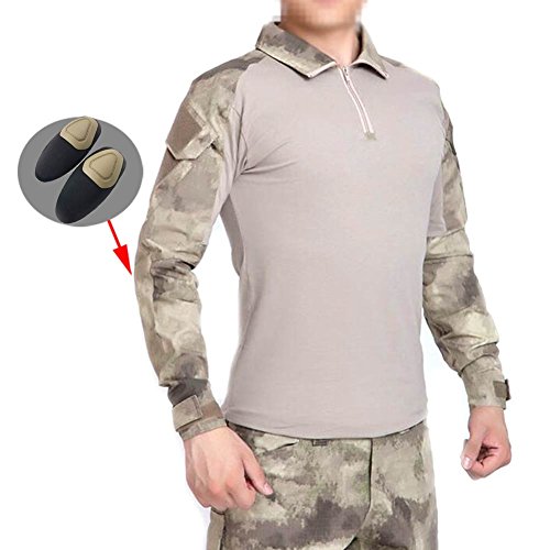 Worldshopping4U Hombres BDU Shooting Combate Manga Larga Camiseta de Camuflaje con Coderas Camuflaje para ejército Militar táctico para Airsoft y Paintball, Atacs
