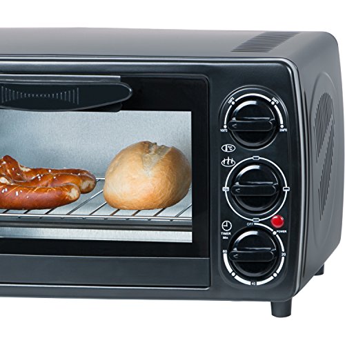 Minibackofen 12 Liter mit Unterhitze, Oberhitze, 1000 Watt bis 250 Grad, 60 Minuten Timer, 3 Einschubhoehen / Doppelverglaste Tuer mit Gummidichtung, Mini Ofen - 8