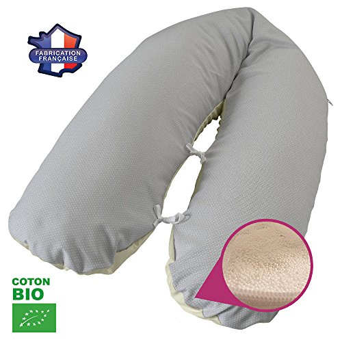 détail Modulit - Coussin d allaitement Bio Gris à pois, Coton BIO, déhoussable au Volume Ajustable 180cm Natal Baby