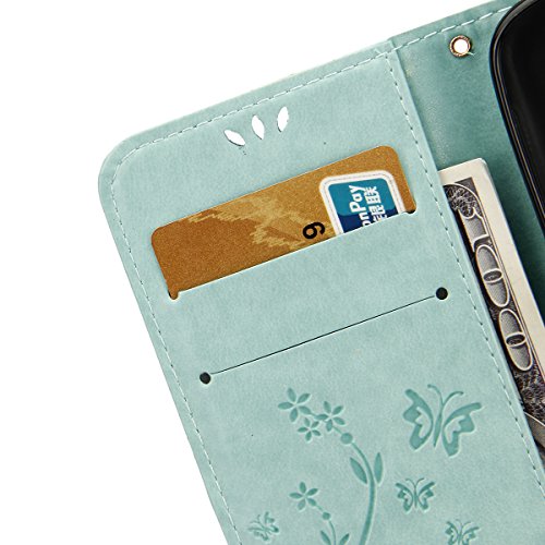 Galaxy S4 Hülle,Galaxy S4 Lederhülle,Galaxy S4 Leder Wallet Tasche Brieftasche Schutzhülle,ikasus® Malerei Schmetterling Muster PU Lederhülle Flip Hülle im Bookstyle Cover Schale Stand Ständer Etui Karten Slot Schutzhülle Grau Tasche Wallet Case für Samsung Galaxy S4 i9500 – Grün - 6