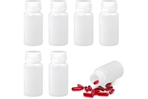 FuxFuis 6 PCS Bouteille Col Large, Bouteille Échantillon Bouteilles Vide en Plastique Flacon Plastique 60ml Bouteilles de Pilule Bouteills de Chimie Vide avec Bouchons pour Liquides, Solide, Poudre