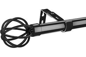 WIDYANA Black Curtain Poles for Eyelet Curtains,66-187cm Window Curtain Poles Door Adjustable Curtain Poles Fittings Curtain Rod