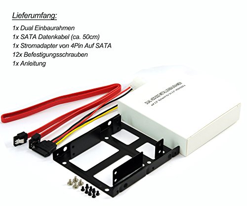 Rhombutech® Einbaurahmen für 2x 2,5 Zoll Festplatten oder SSD auf 3,5 Zoll – Metall – sehr stabil – optimiert für SSD – Halterung Schienen inkl. 12x Befestigungsschrauben - 6