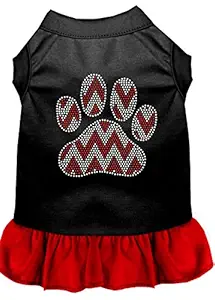 Mirage Pet Products 57-70 BKRDSM Candy Cane Chevron Paw Rhinestone Dog Dress, Small, Black with Red