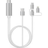Coverzone Lightning Type-C Micro USB to HDMI G&ouml;r&uuml;nt&uuml; Aktarma Kablosu, iPhone iPad Android Telefon Tablet Uyumlu, 1080P 720P, 