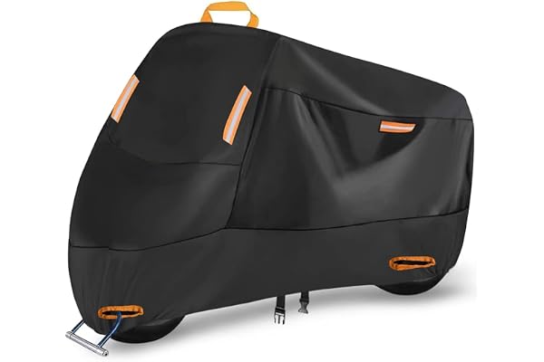 Bâche de Protection Moto Imperméable, 300D Oxford Housses de Moto Exterieur Interieur avec 4 Bandes réfléchissantes et 2 Trous de Serrure, Boucles Coupe-Vent et 1 poignée (XL: 220 x 95 x 125 cm)
