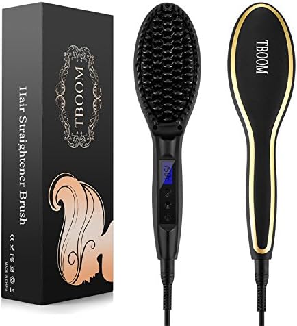 Hair Straighteners Brush,Fast Heating, Auto Temperature Lock With LCD Display, Straightener Brush with Fast Styling,Irons Anti-Scald Rich Negative ion hair brush Gift gloves and Wooden comb