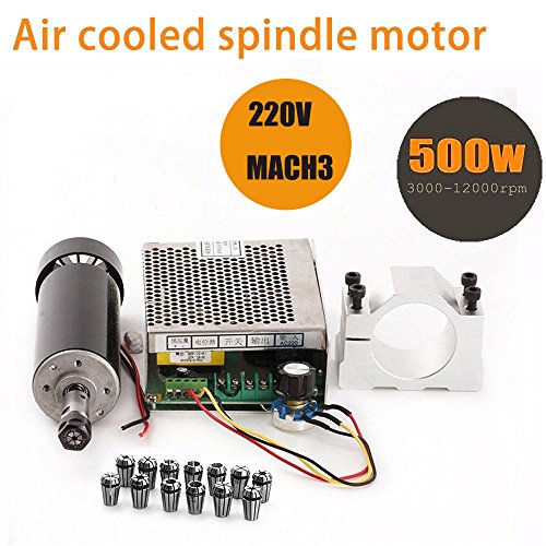 TopDirect 500 W Air gekühlten 0,5 kW Mini Spindle vitesse moteur + 220 V Mach3 Power Converter + 52 MM Clamp + 13pcs ER11 Collet pour machine CNC gravons