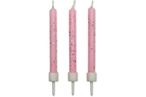 PME Pink Glitter Candles, 10-Pack , 0.5 x 0.5 x 6.2 cm, Packaging May Vary
