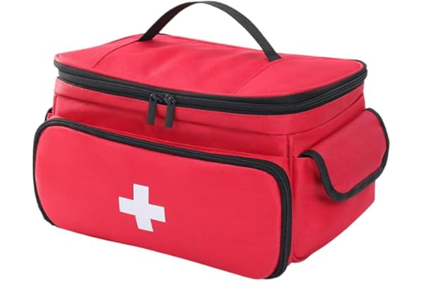 HANNEA Travel Medicine Organizer Empty Emergency Medicine Pouch Waterproof Oxford Cloth First Aid Kit Bag with Handle Multi Compartment Daily Medical Box for Home, Car, Travel, Office, 29x18x16cm