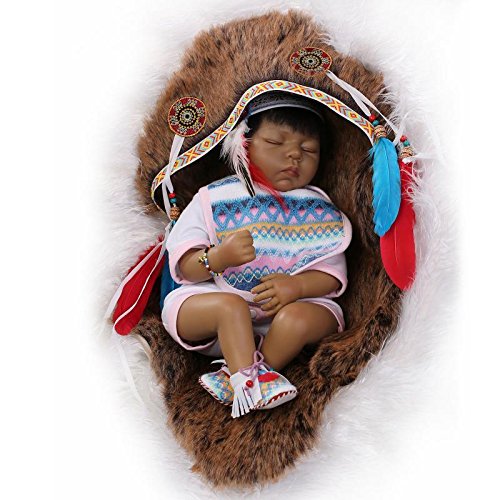 Nicery Reborn Baby Doll Indian Style Black Skin 22inch 55cm Silicone Vinyl Magnetic Mouth Lifelike Boy Girl Toy Sleeping Blanket Eyes Close A3UK