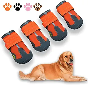 XSY&G Dog Boots,Waterproof Dog Shoes,Dog Booties with Reflective Strips Rugged Anti-Slip Sole and Skid-Proof,Outdoor Dog Shoes for Small Medium Large Dogs 4Pcs Orange-Size 2